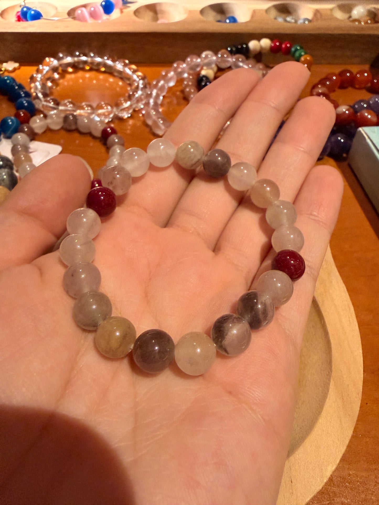 handmade calm and protection bracelet worn on wrist natural stones 8–9mm