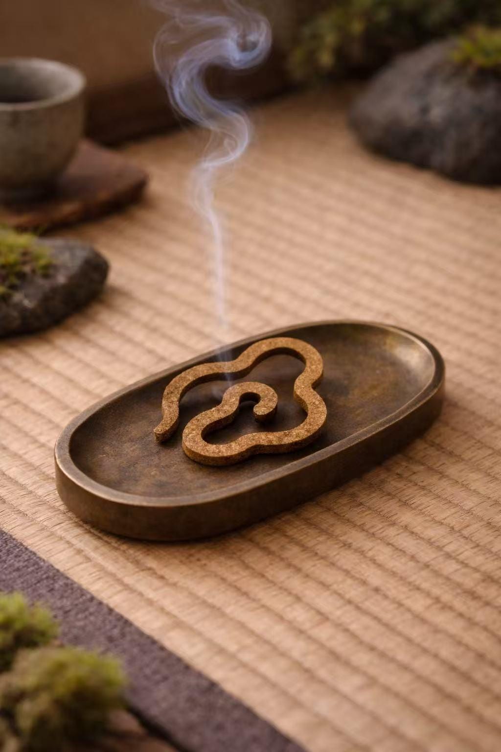 Natural oud incense pieces arranged in a minimal calming aesthetic scene