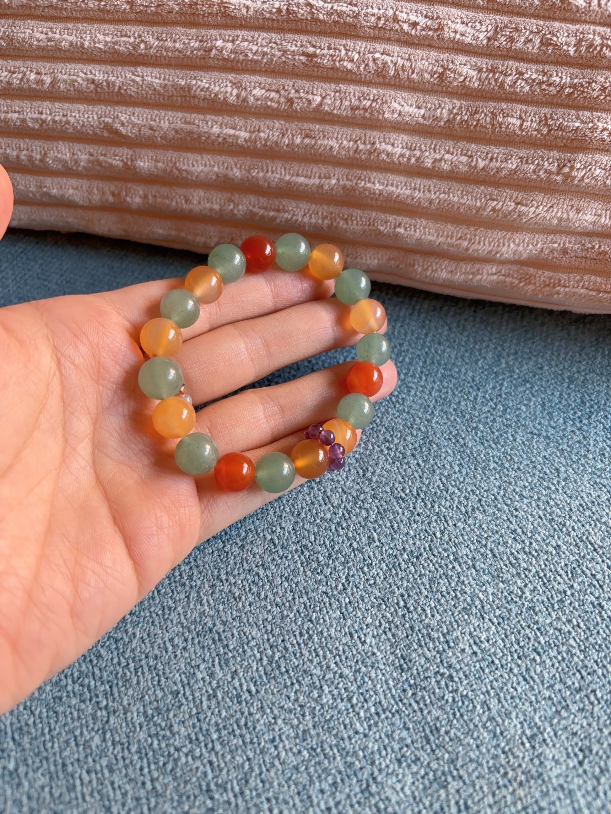 green aventurine red agate bracelet in hand natural crystal jewelry everyday wear