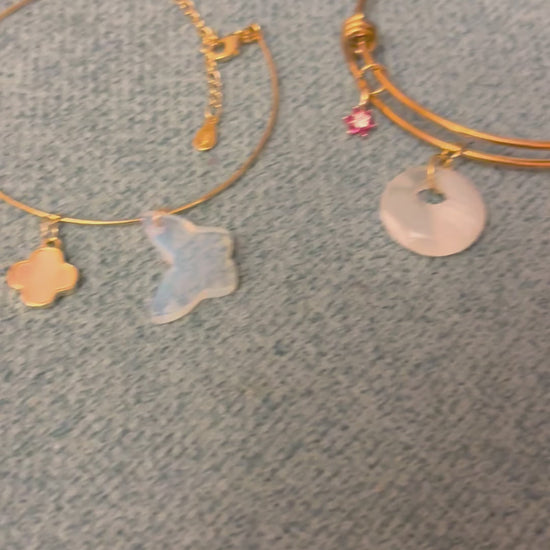 gold plated bangle bracelet aesthetic jewelry flat lay with two other deigns