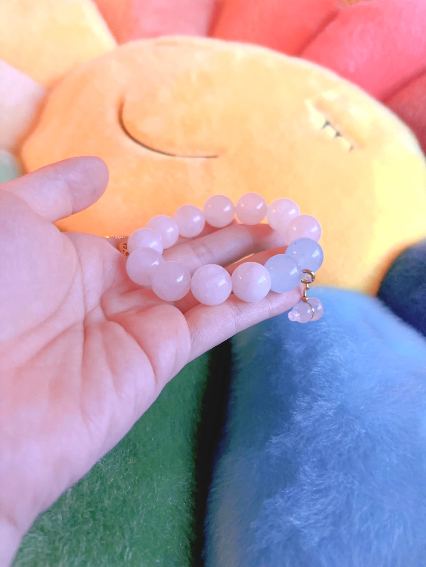 soft pink blue bracelet handmade jewelry close view